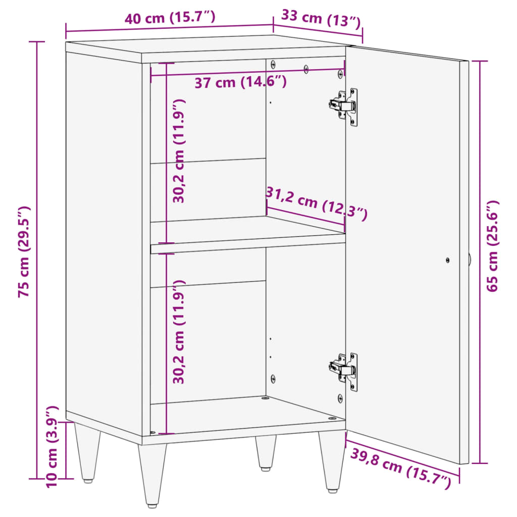 vidaXL Armoire latérale 40x33x75 cm bois massif de manguier