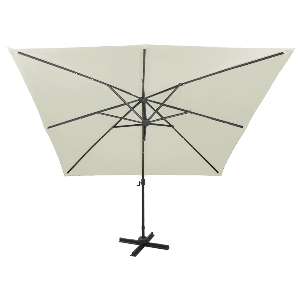 vidaXL Parasol de jardin en porte-à-faux et mât et lumières LED sable