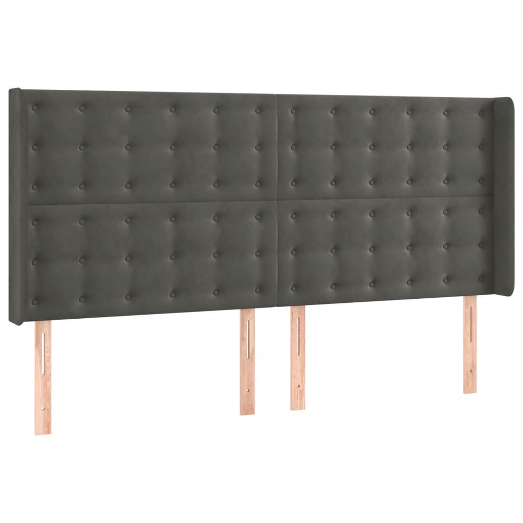 vidaXL Tête de lit à LED Gris foncé 163x16x118/128 cm Velours