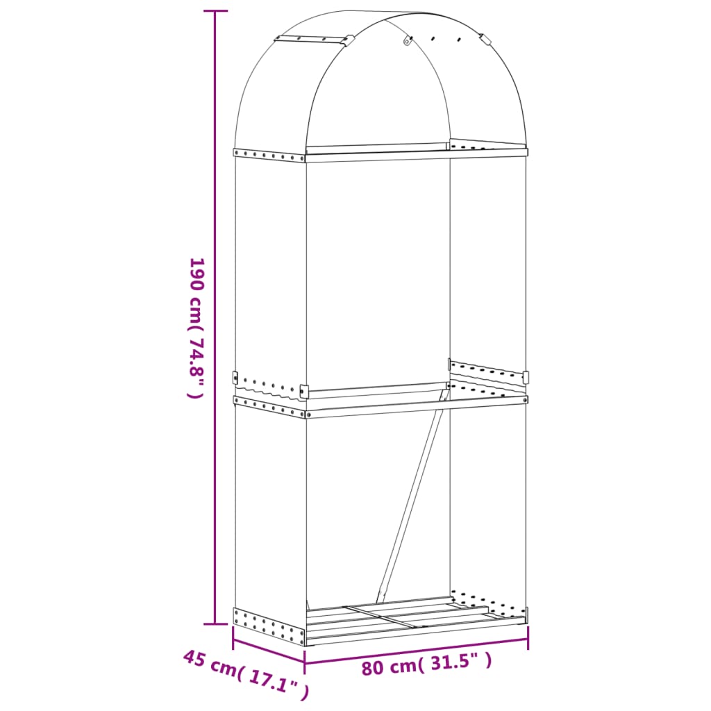 vidaXL Porte-bûches marron clair 80x45x190 cm acier galvanisé