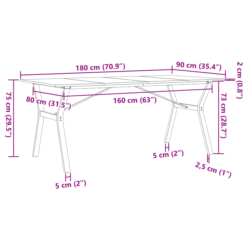 vidaXL Table à manger cadre en Y 180x90x75 cm bois de pin massif fonte