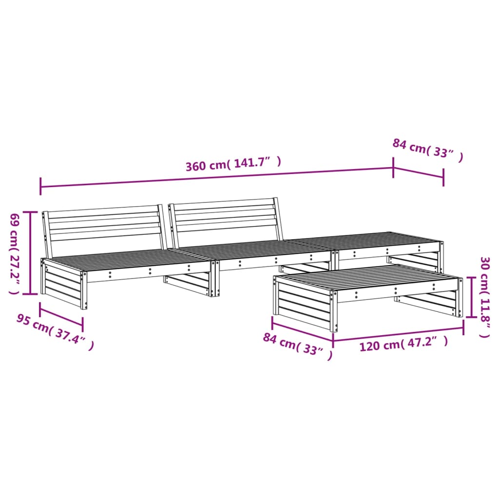 vidaXL Salon de jardin 4 pcs marron miel bois de pin massif