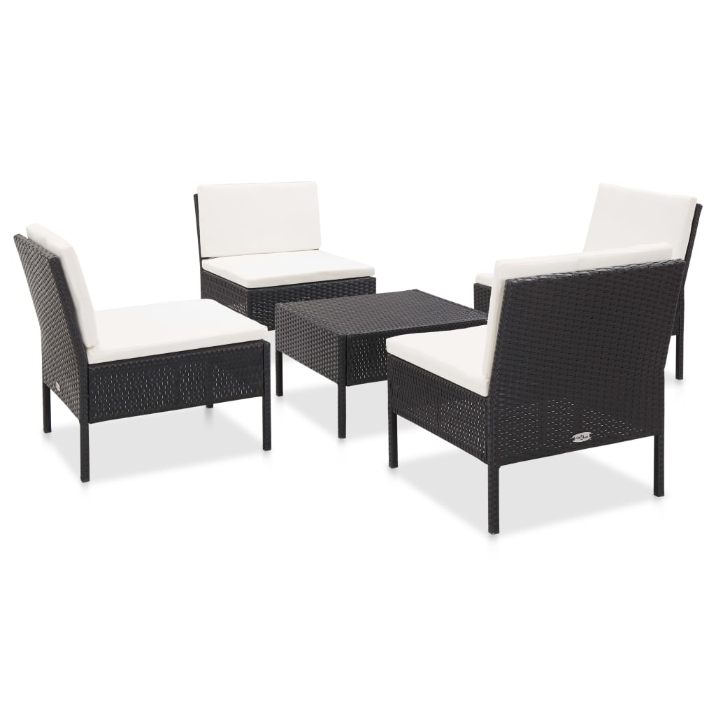 vidaXL Salon de jardin 5 pcs avec coussins Résine tressée Noir