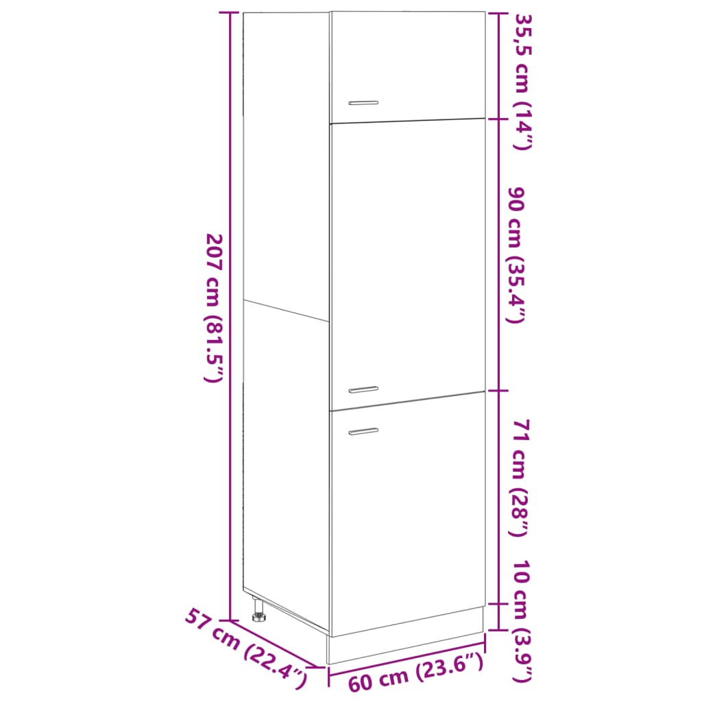 vidaXL Armoire de réfrigérateur Chêne sonoma 60x57x207 cm Aggloméré