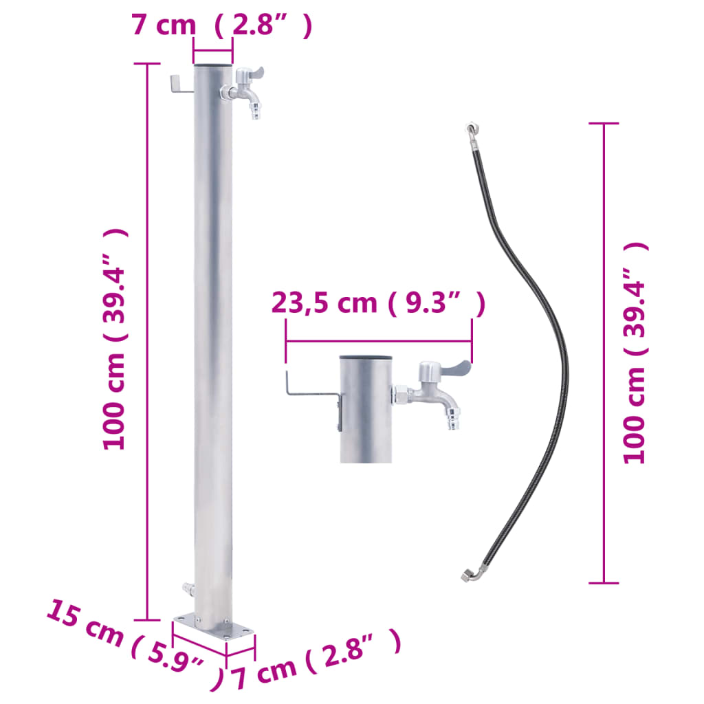 vidaXL Colonne à eau de jardin 100 cm acier inoxydable rond