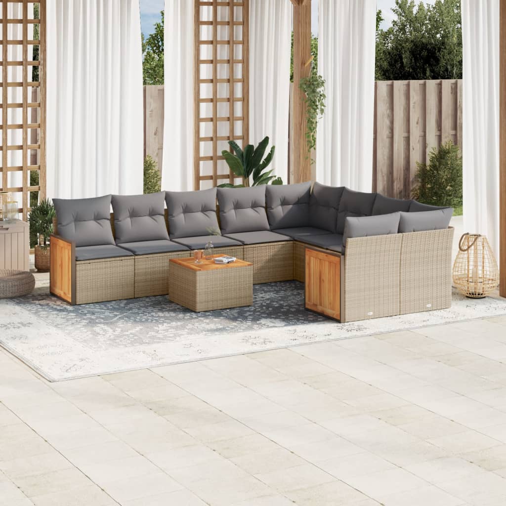 vidaXL Salon de jardin avec coussins 10 pcs beige résine tressée