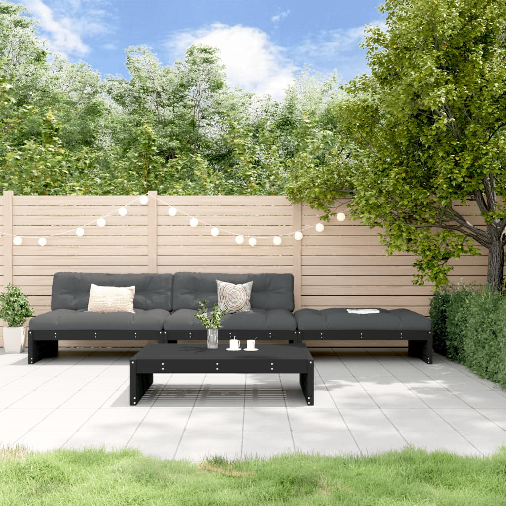 vidaXL Salon de jardin 4 pcs avec coussins noir bois massif