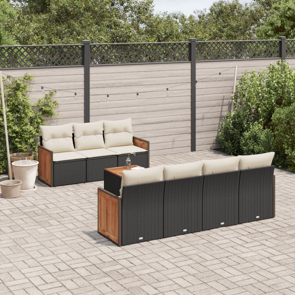 vidaXL Salon de jardin 8 pcs avec coussins noir résine tressée