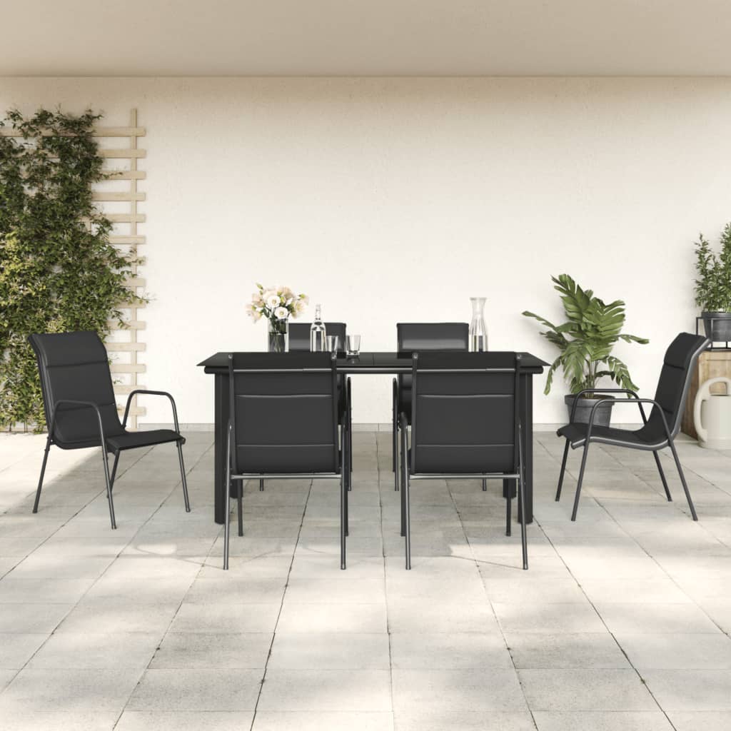 vidaXL Ensemble à manger de jardin 7 pcs noir textilène et acier