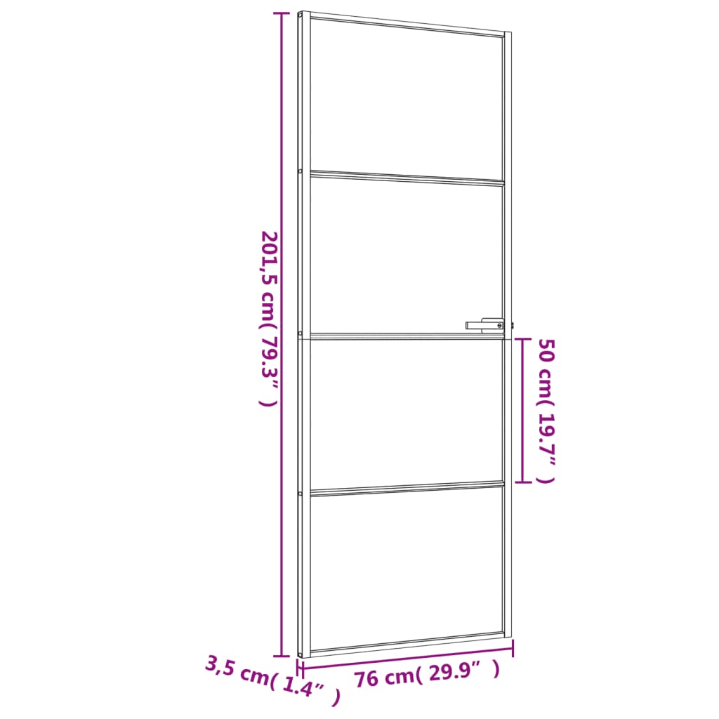 vidaXL Porte intérieure mince noir 76x201,5 cm verre trempé aluminium