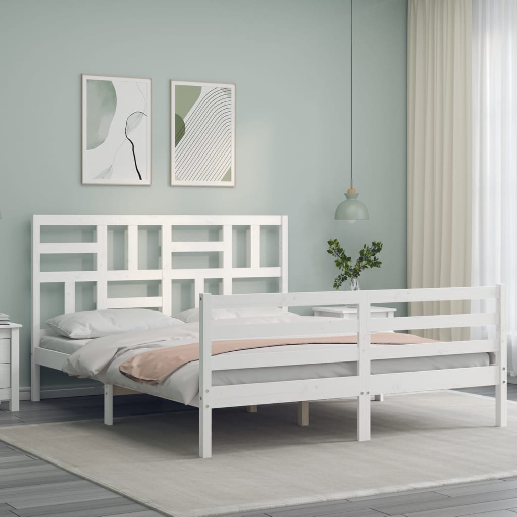 vidaXL Cadre de lit sans matelas blanc bois de pin massif