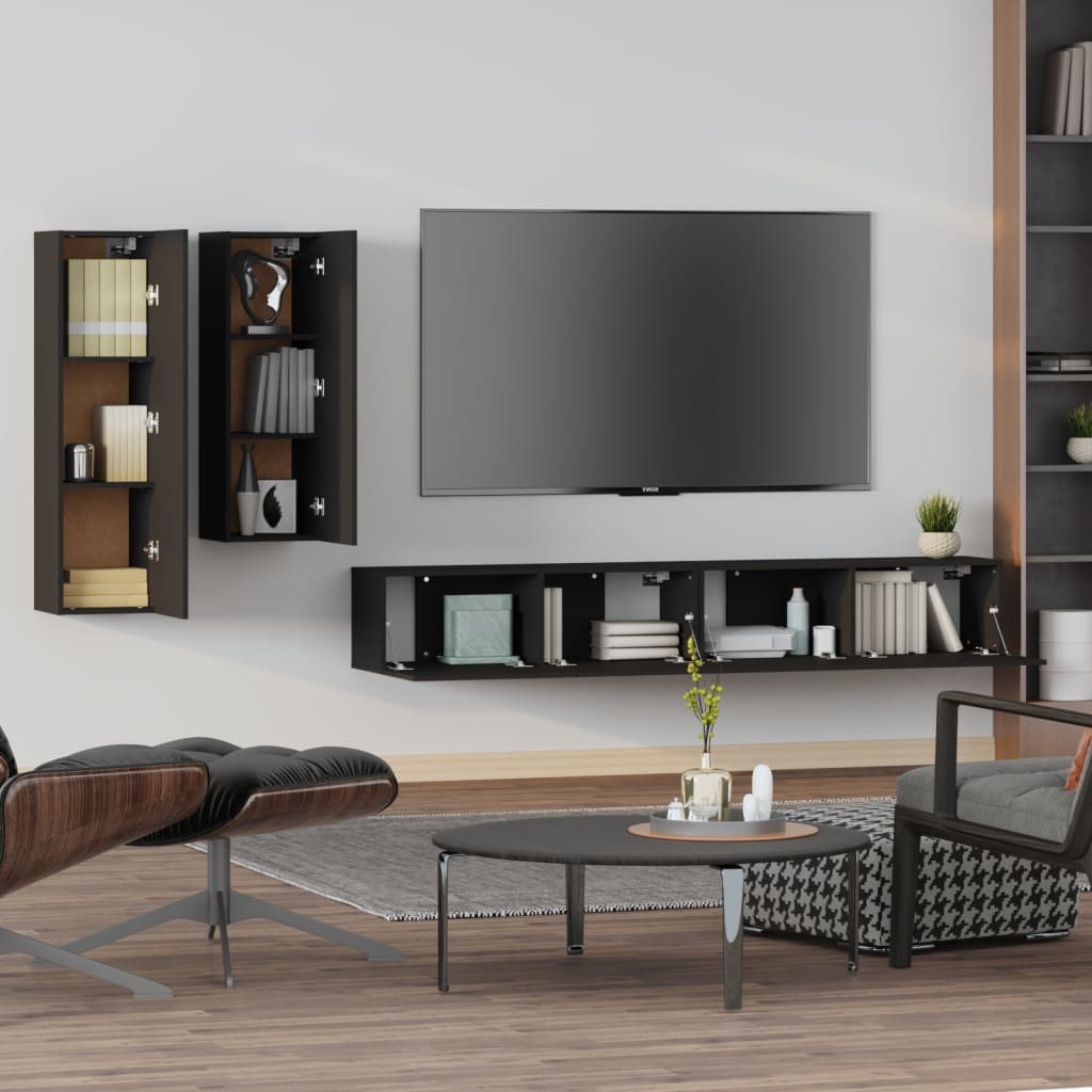 vidaXL Ensemble de meubles TV 4 pcs Noir Bois d'ingénierie