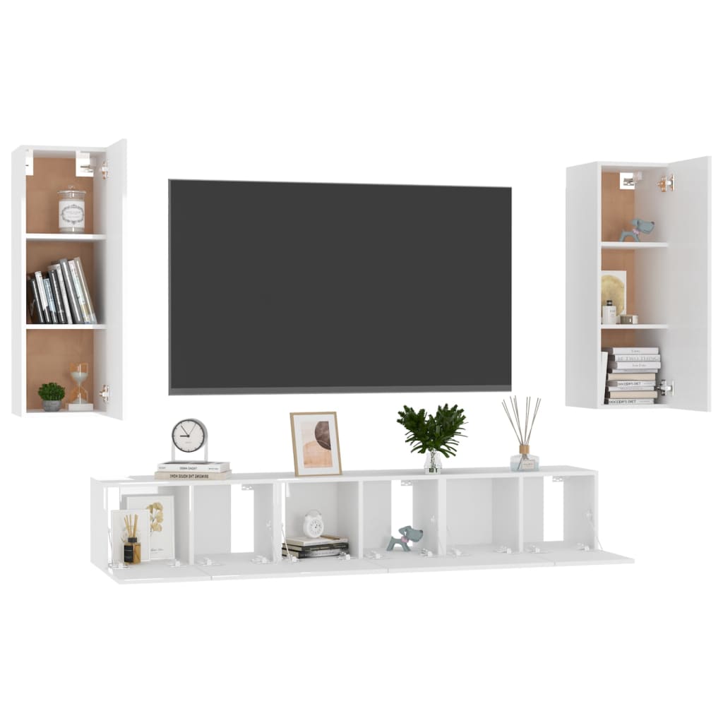 vidaXL Ensemble de meubles TV 5 pcs Blanc brillant Bois d'ingénierie