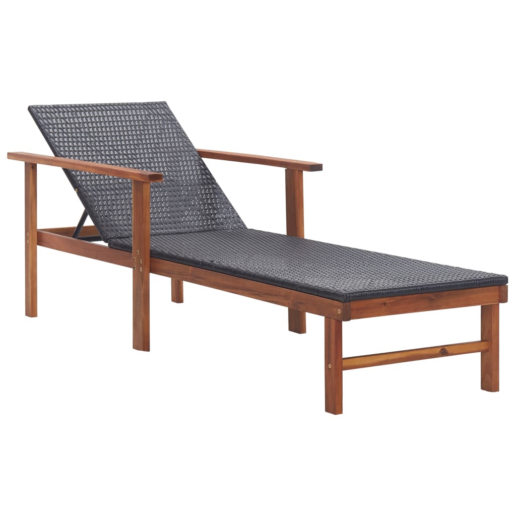 vidaXL Chaise longue Résine tressée et bois d'acacia massif Noir