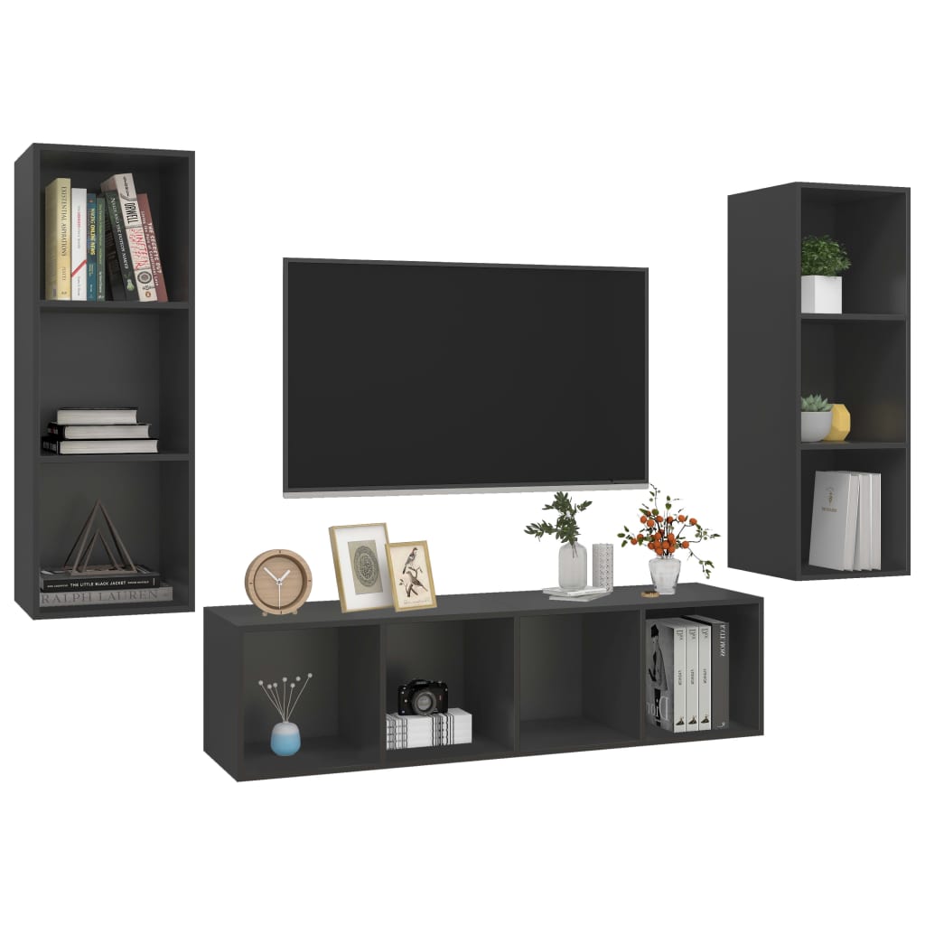 vidaXL Ensemble de meubles TV 3 pcs Gris Bois d'ingénierie