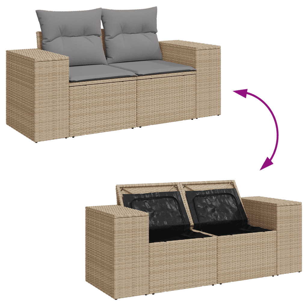 vidaXL Salon de jardin avec coussins 10 pcs beige résine tressée