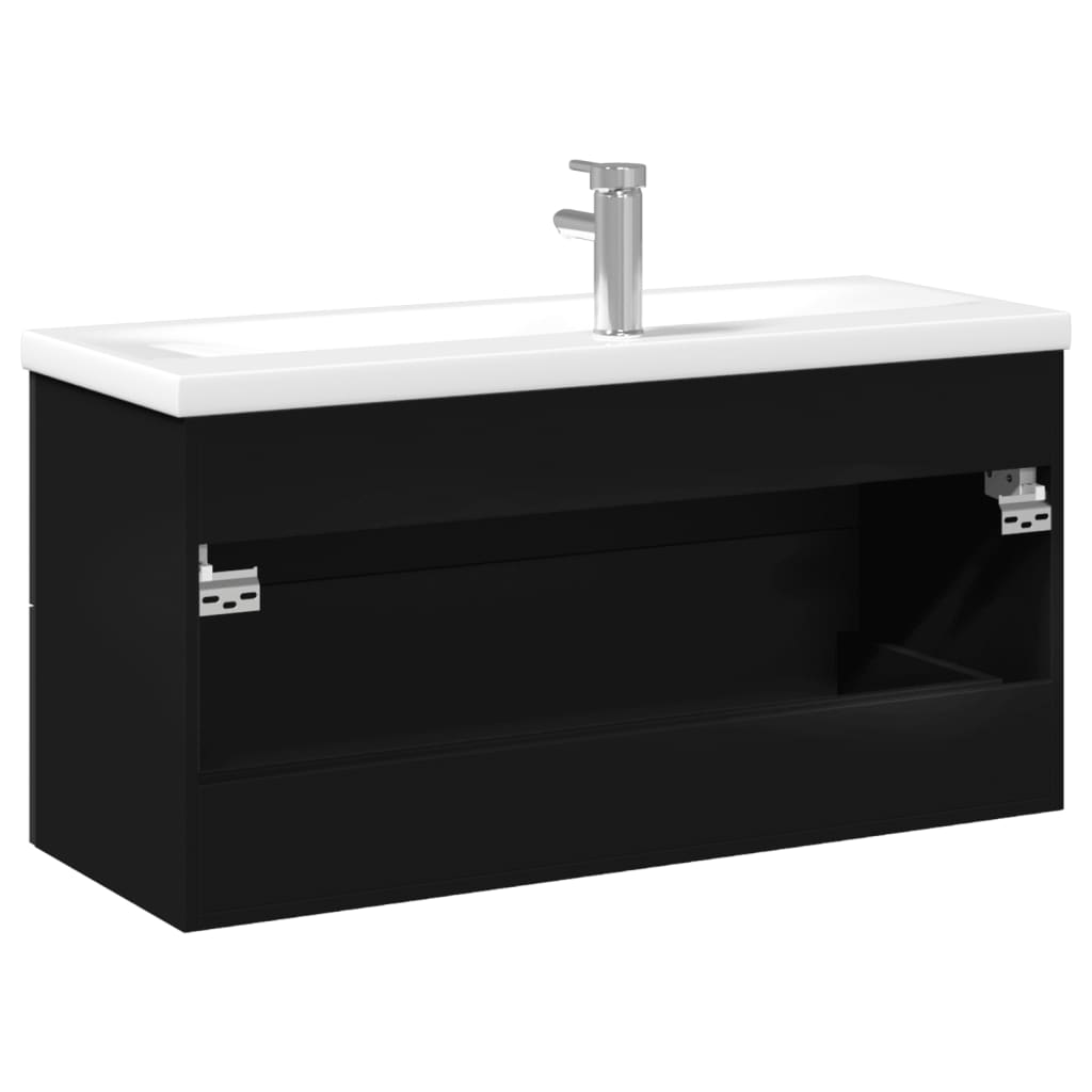 vidaXL Armoire lavabo de salle de bain avec bassin intégré noir