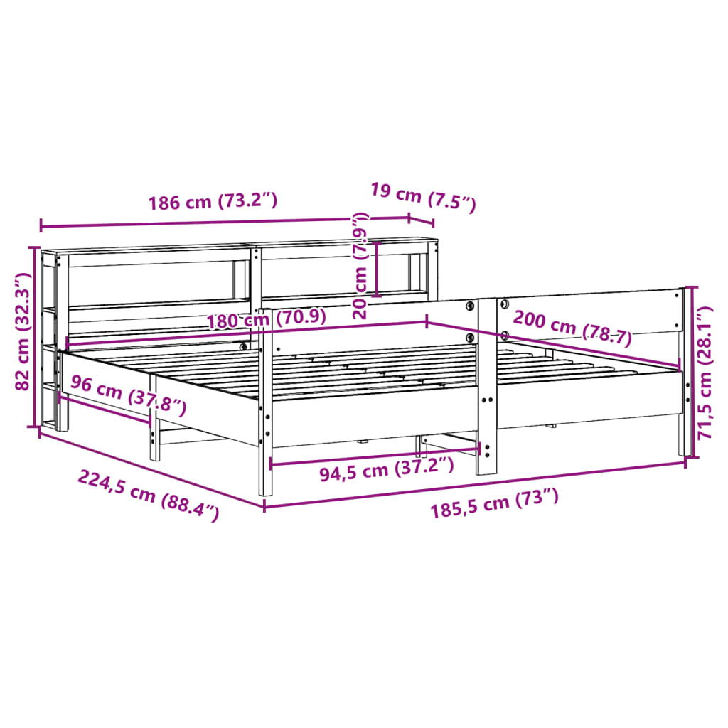 vidaXL Cadre de lit sans matelas blanc 180x200 cm bois massif de pin