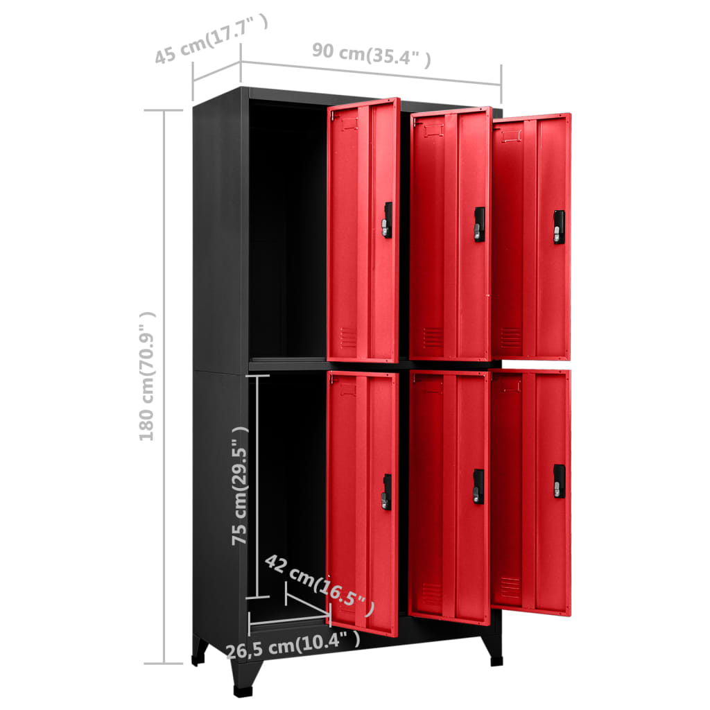 vidaXL Armoire à casiers Anthracite et rouge 90x45x180 cm Acier