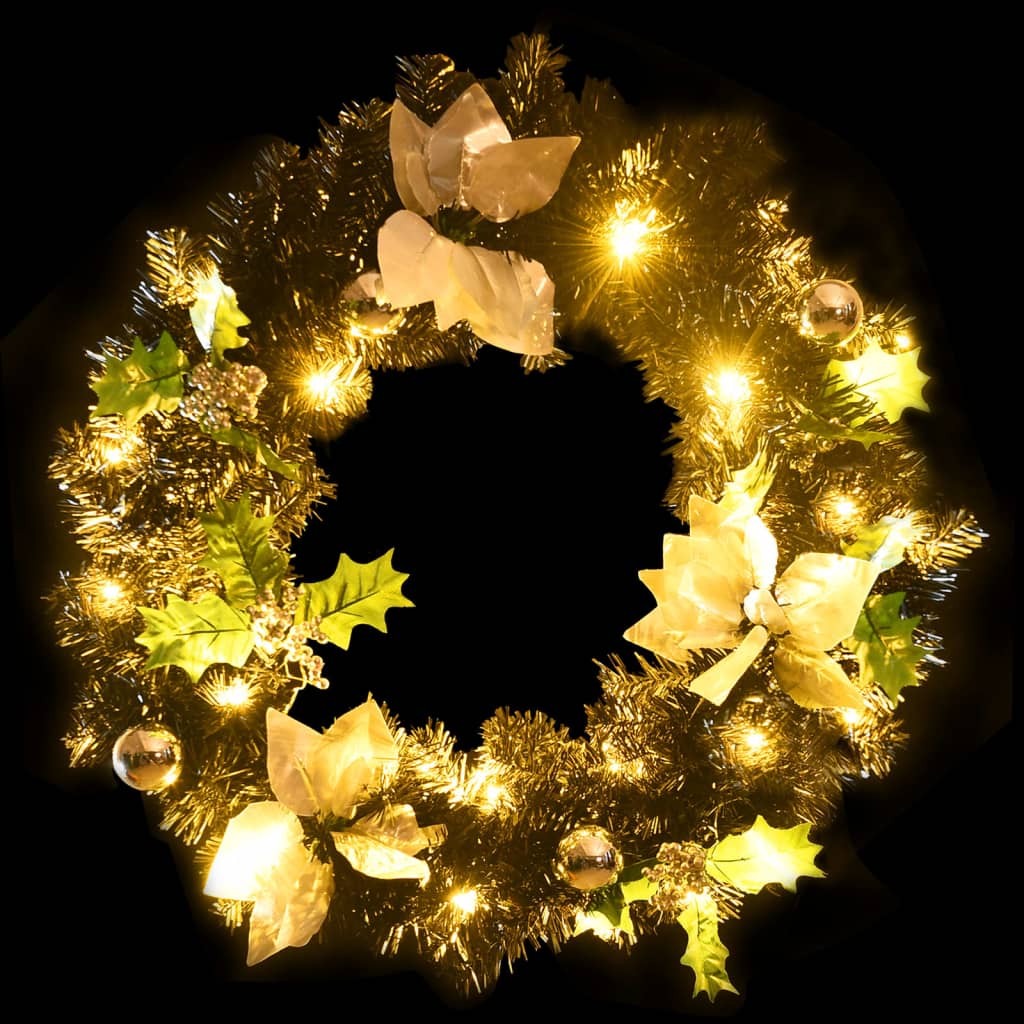 vidaXL Couronne de Noël avec lumières LED Noir 60 cm PVC