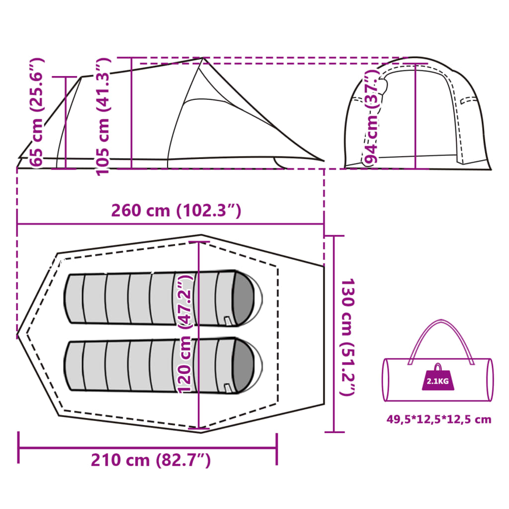 vidaXL Tente de camping tunnel 2 personnes bleu imperméable