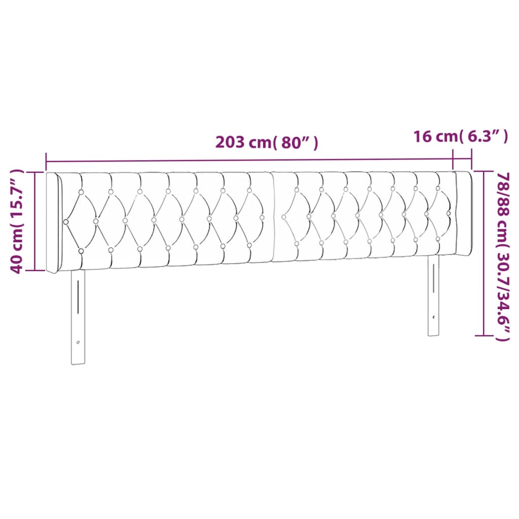 vidaXL Tête de lit avec oreilles Vert foncé 203x16x78/88 cm Velours