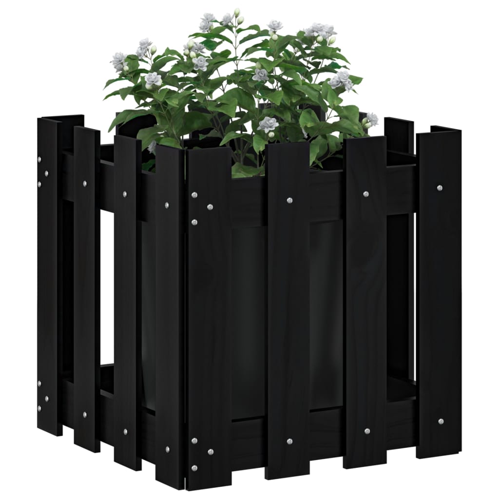 vidaXL Jardinière avec design de clôture noir 40x40x40 cm pin massif