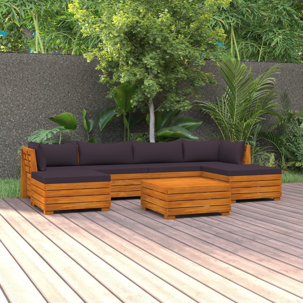 vidaXL Salon de jardin 7 pcs avec coussins Bois d'acacia solide