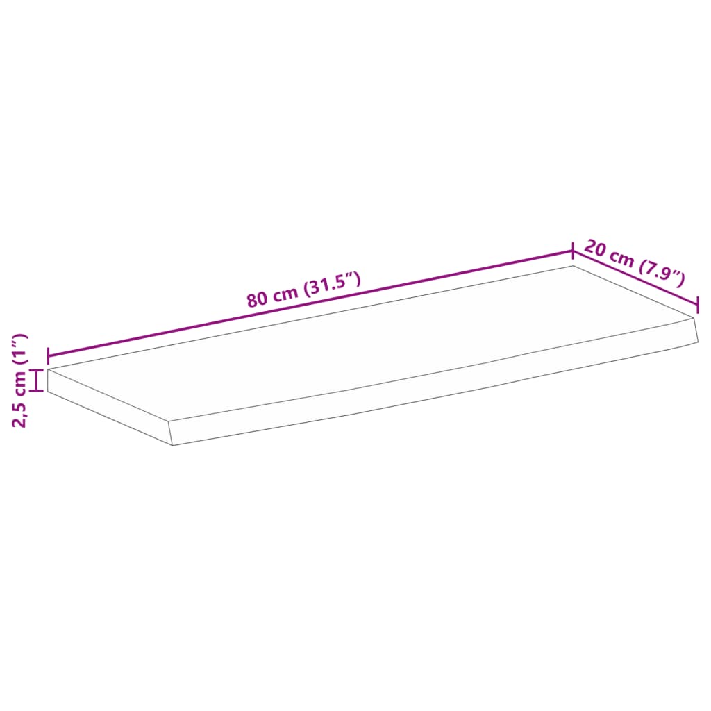 vidaXL Dessus de table à bord vivant 80x20x2,5 cm bois massif manguier