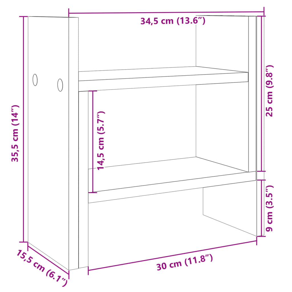 vidaXL Organisateur de bureau chêne marron 34,5x15,5x35,5 cm