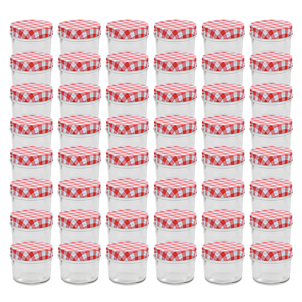 vidaXL 48 pcs Pots à confiture Couvercles blanc et rouge Verre 110 ml