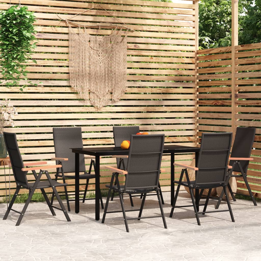 vidaXL Ensemble à manger de jardin 7 pcs Noir