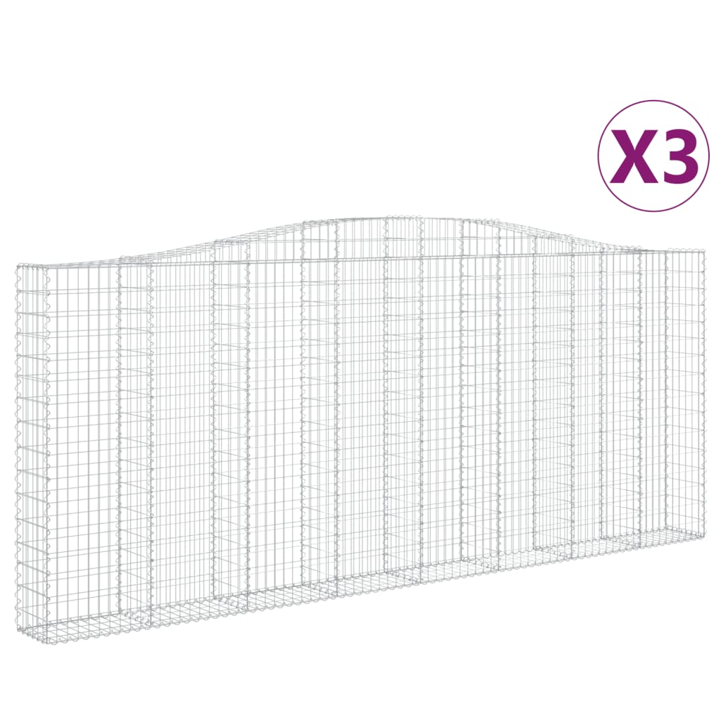 vidaXL Paniers à gabions arqués 3 pcs 400x30x160/180 cm Fer galvanisé