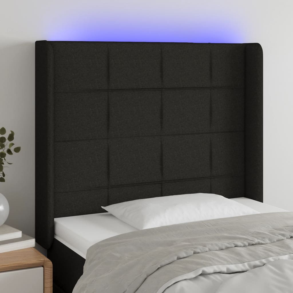 vidaXL Tête de lit à LED Noir 103x16x118/128 cm Tissu