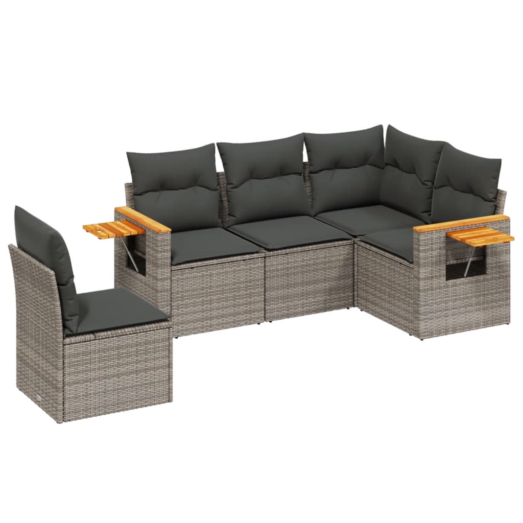 vidaXL Salon de jardin 5 pcs avec coussins gris résine tressée