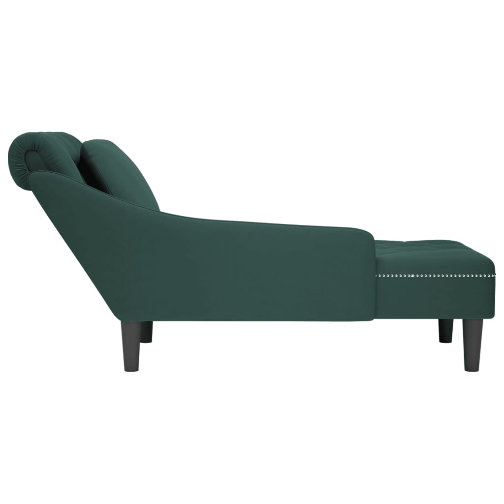 vidaXL Fauteuil long et coussin et accoudoir droit vert foncé velours