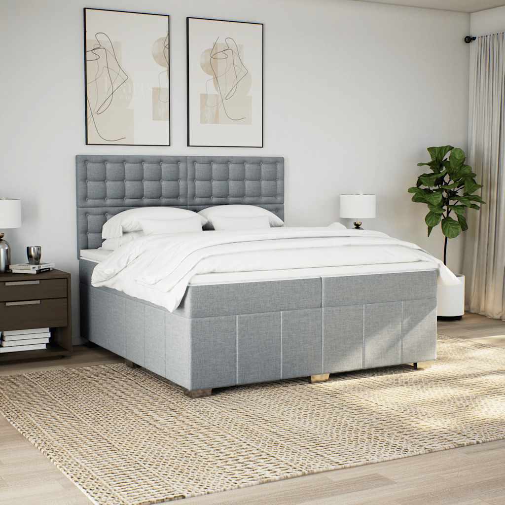 vidaXL Sommier à lattes de lit avec matelas Gris clair 200x200cm Tissu