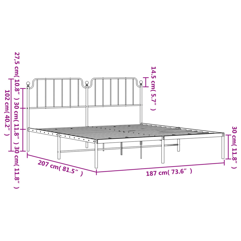 vidaXL Cadre de lit métal sans matelas et tête de lit blanc 180x200 cm