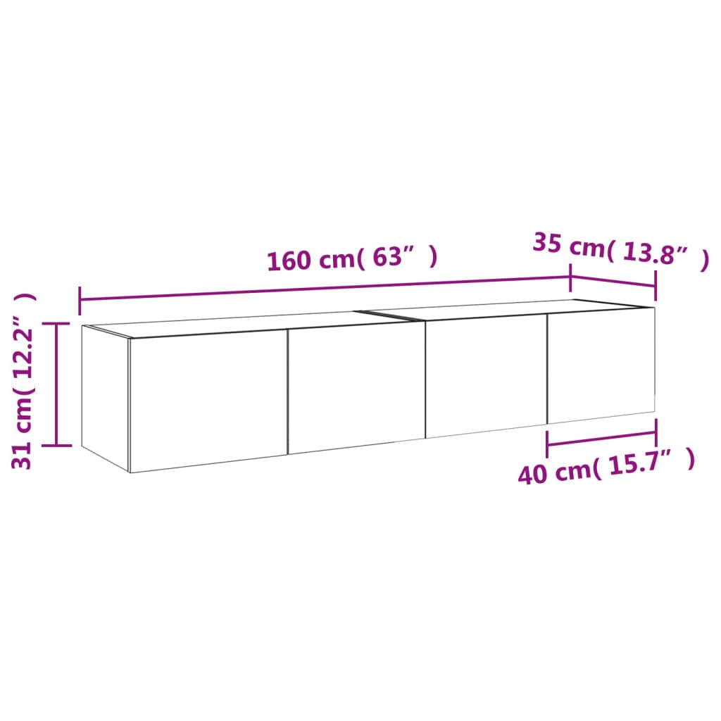 vidaXL Meubles TV muraux avec lumières LED 2 pcs blanc 80x35x31 cm