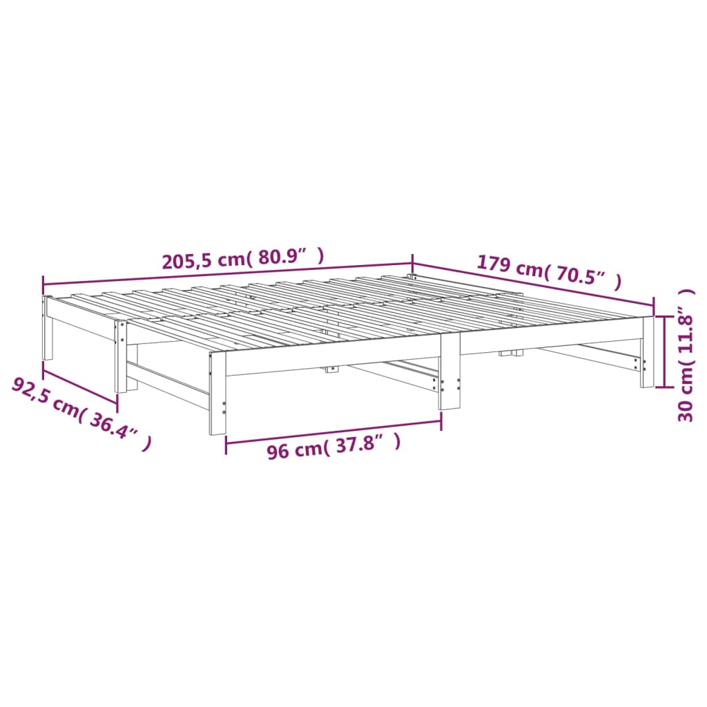 vidaXL Lit coulissant Gris 2x(90x200) cm Bois de pin massif