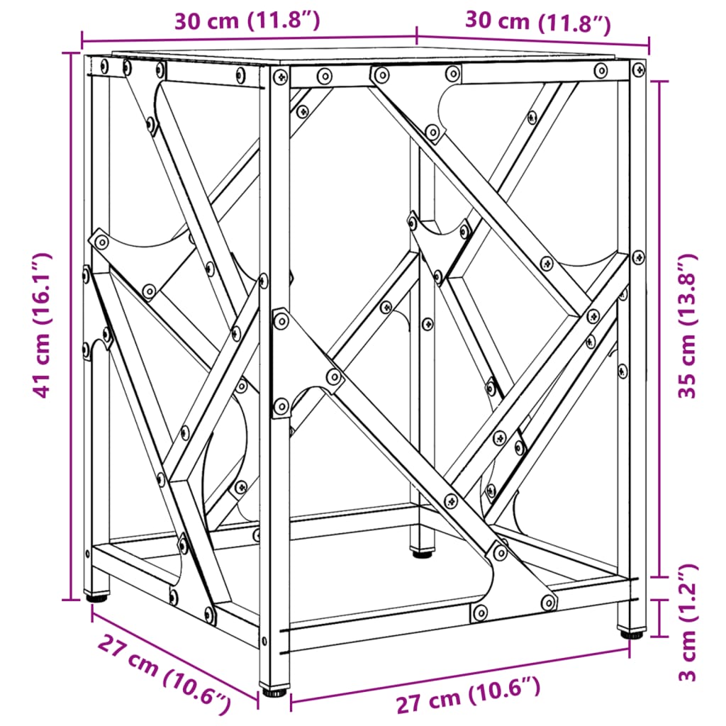 vidaXL Table basse avec dessus en verre transparent 30x30x41 cm acier