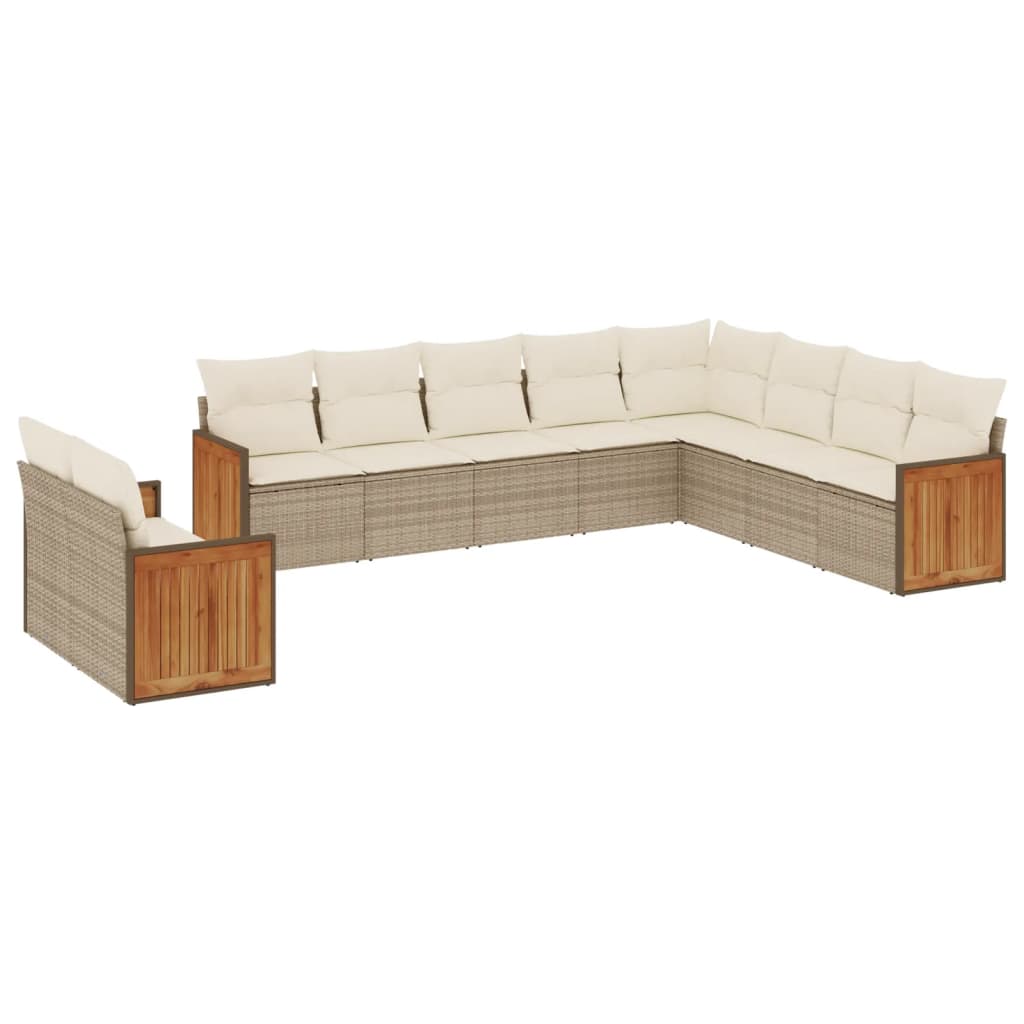 vidaXL Salon de jardin avec coussins 10 pcs beige résine tressée