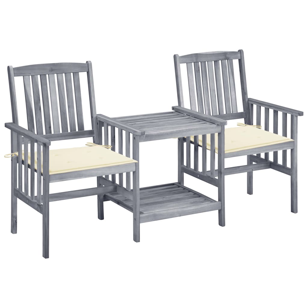 vidaXL Chaises de jardin avec table à thé et coussins Acacia solide