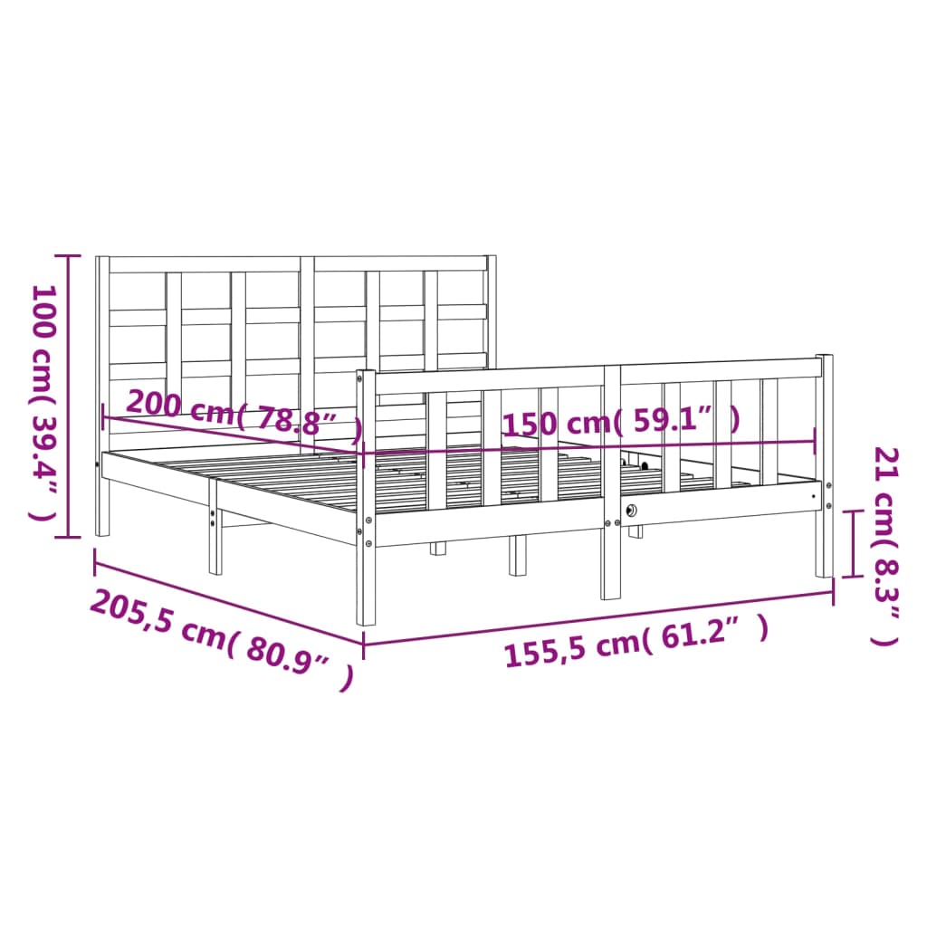 vidaXL Cadre de lit tête de lit marron miel King Size bois massif