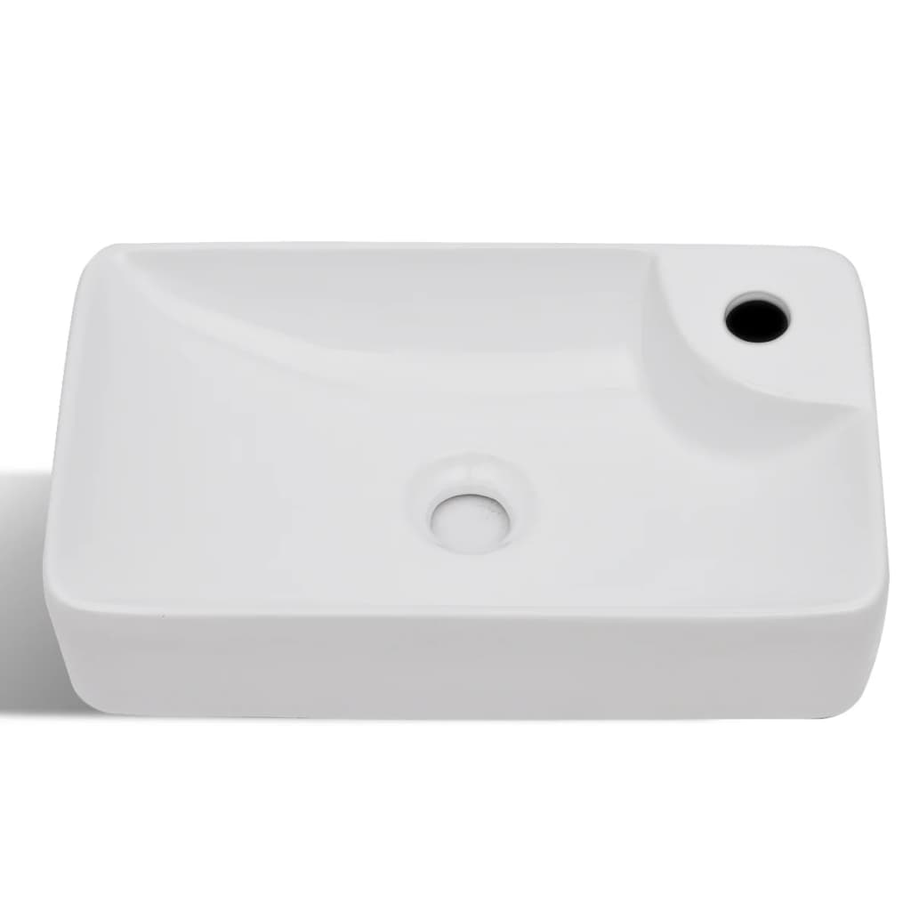 vidaXL Lavabo à trou pour robinet céramique Blanc pour salle de bain