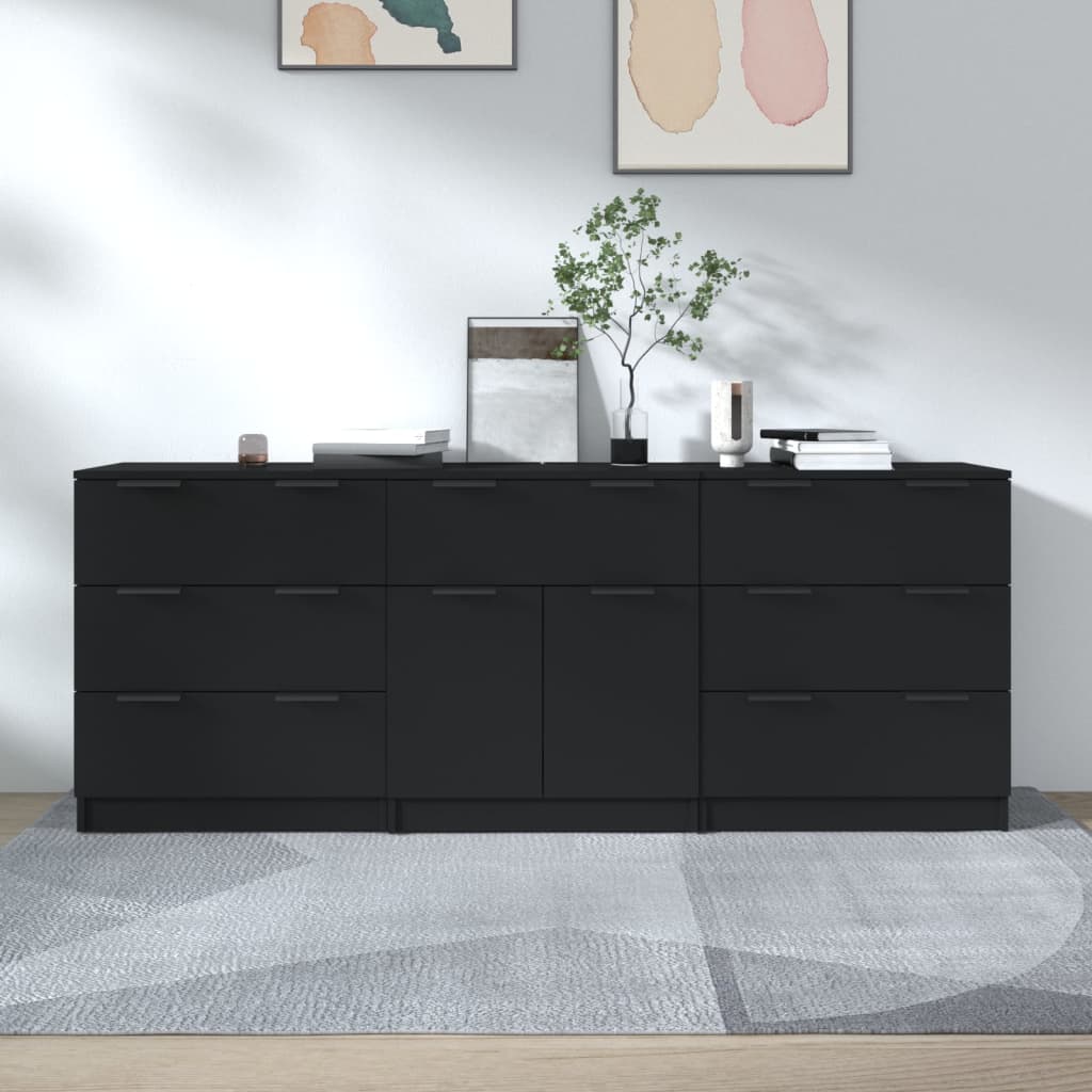 vidaXL Buffets 3 pcs noir bois d'ingénierie