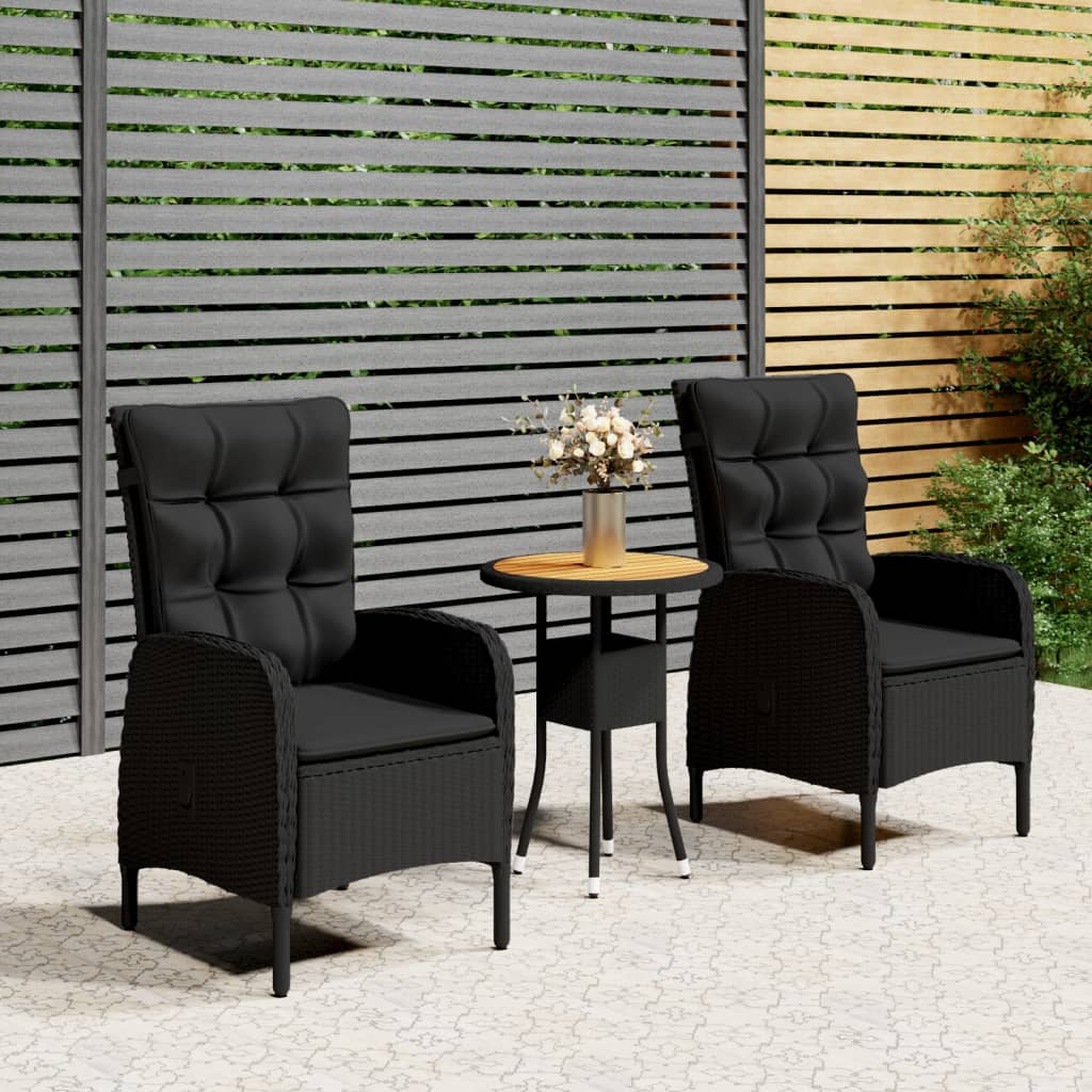 vidaXL Ensemble de bistro de jardin 3 pcs Résine tressée Noir