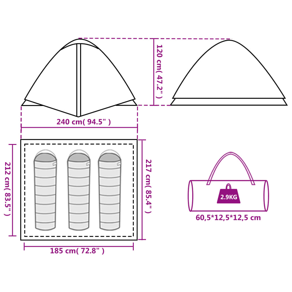 vidaXL Tente de camping à dôme 3 personnes orange imperméable