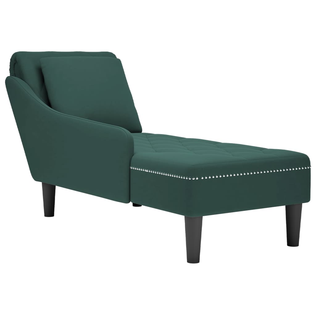 vidaXL Fauteuil long et coussin et accoudoir droit vert foncé velours