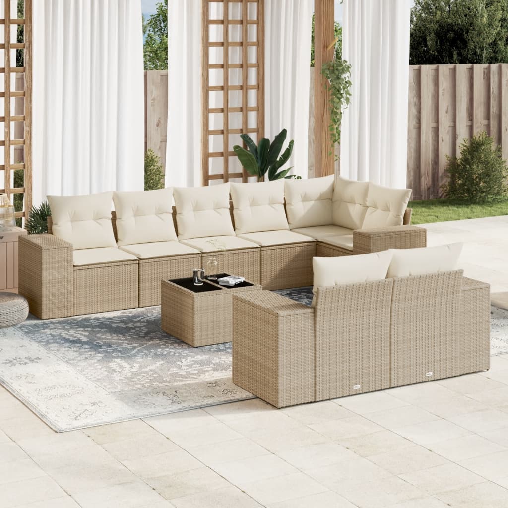 vidaXL Salon de jardin avec coussins 9 pcs beige résine tressée